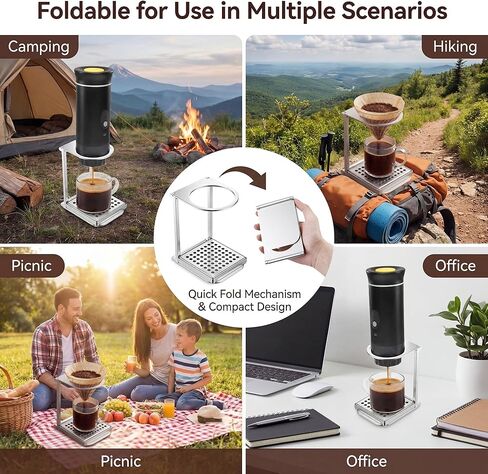 Enhon Pour Over Dripper Stand with Drip Tray, Portable & Foldable Espresso Machine Stand and Stainless Steel Drip Tray, Coffee Dripper Holder with Base, Suitable for Office, Home and Camping in Kuwait