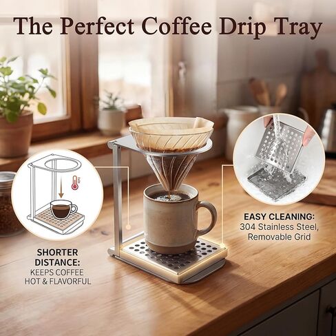 Enhon Pour Over Dripper Stand with Drip Tray, Portable & Foldable Espresso Machine Stand and Stainless Steel Drip Tray, Coffee Dripper Holder with Base, Suitable for Office, Home and Camping in Kuwait