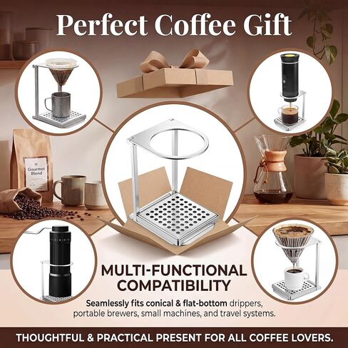 Enhon Pour Over Dripper Stand with Drip Tray, Portable & Foldable Espresso Machine Stand and Stainless Steel Drip Tray, Coffee Dripper Holder with Base, Suitable for Office, Home and Camping in Kuwait