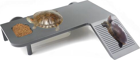 Turtle Basking Platform Stable Suction Cup Mounted Basking Platform with Support Base & Feeding Area for Turtle Tank Accessories Setups in Kuwait