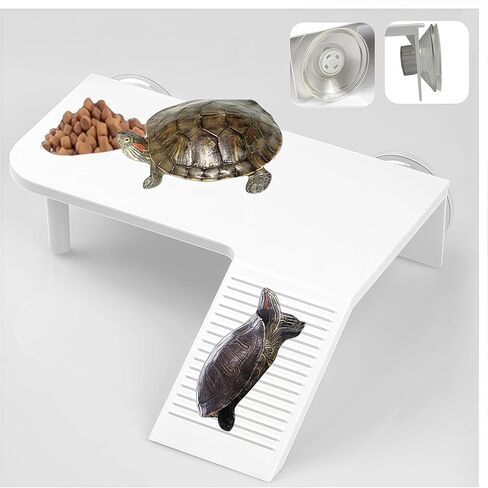 Turtle Basking Platform Stable Suction Cup Mounted Basking Platform with Support Base & Feeding Area for Turtle Tank Accessories Setups in Saudi Arabia