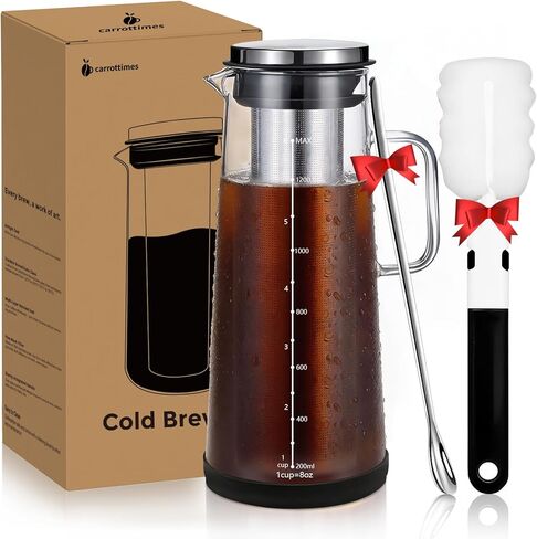 Cold Brew Coffee Maker 1.4L/48oz with Handle, Extended Stainless Steel Filter for Deep Extraction, Iced Tea Pitcher with Non-Slip Base Includes Cleaning Brush & Long Stirring Spoon in Kuwait