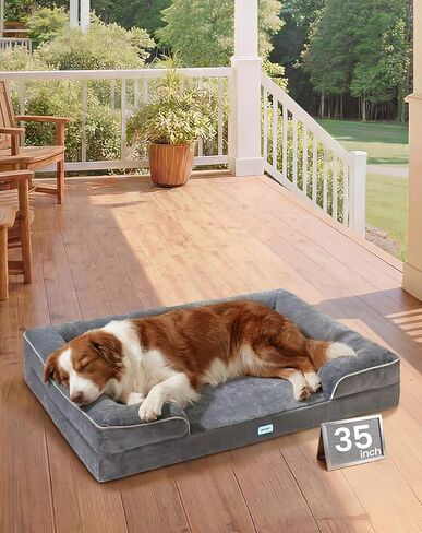 OhGeni Orthopedic Dog Bed Couch Cat Sofa for Large Sized Pets with Memory Foam, Machine-Washable Waterproof Removable Cover, Soft Comfortable Fabric, 35-inch (Gray) in Kuwait