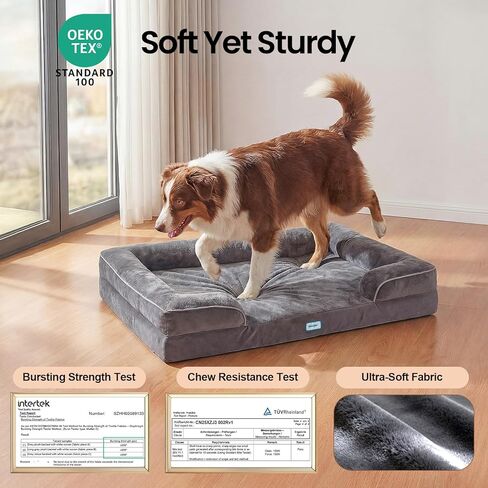 OhGeni Orthopedic Dog Bed Couch Cat Sofa for Large Sized Pets with Memory Foam, Machine-Washable Waterproof Removable Cover, Soft Comfortable Fabric, 35-inch (Gray) in Kuwait