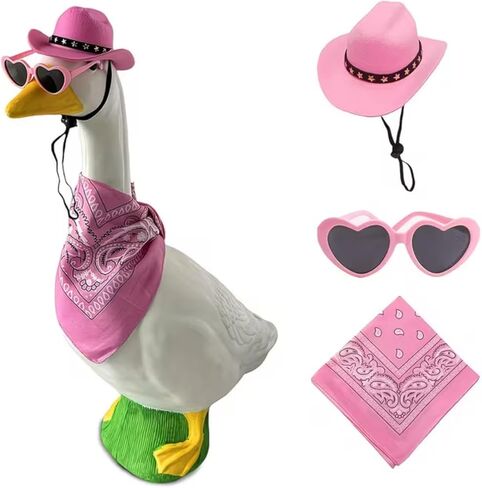 3Pcs Pink Western Pet Costume Set - Mini Cowboy Hat, Heart Sunglasses & Paisley Bandana, Cute Outfit for Small Dogs, Cats, Porch Goose Statues & Stuffed Animals in Kuwait