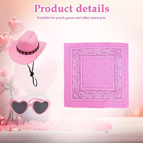 3Pcs Pink Western Pet Costume Set - Mini Cowboy Hat, Heart Sunglasses & Paisley Bandana, Cute Outfit for Small Dogs, Cats, Porch Goose Statues & Stuffed Animals in Kuwait