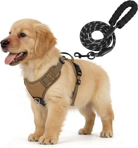 YooxArmor Tactical Dog Harness and Leash Set for Small Dogs, No Pull Adjustable Pet Vest Harness, Reflective Easy Control for Night Walking Training (Khaki-S) in Saudi Arabia