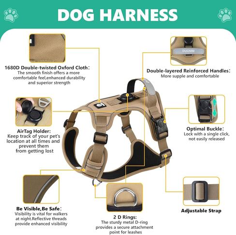 YooxArmor Tactical Dog Harness and Leash Set for Small Dogs, No Pull Adjustable Pet Vest Harness, Reflective Easy Control for Night Walking Training (Khaki-S) in Saudi Arabia