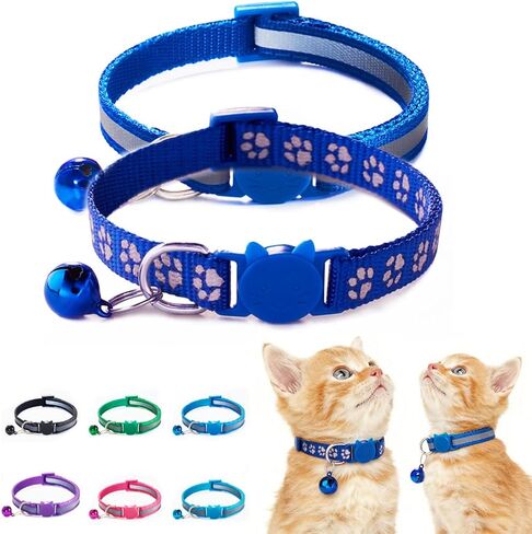 2 Pack Cat Collars with Bell, Reflective Break Away Kitten Collar Safety Buckle Kitty Breakaway Cat Collar for Boy Cats,Dark Blue in Kuwait