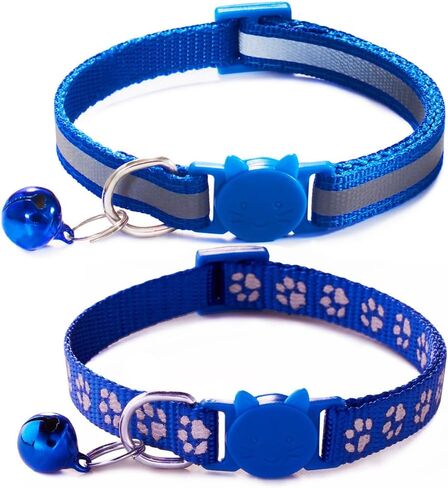 2 Pack Cat Collars with Bell, Reflective Break Away Kitten Collar Safety Buckle Kitty Breakaway Cat Collar for Boy Cats,Dark Blue in Kuwait