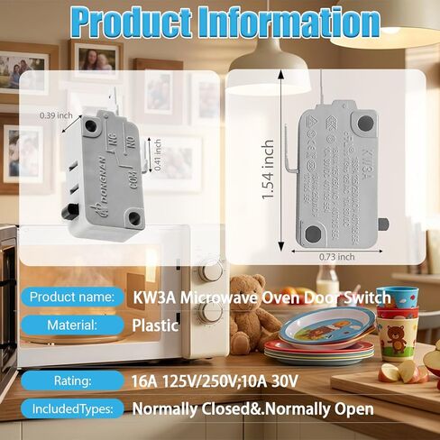 مفتاح أمان باب فرن الميكروويف KW3A، 16 أمبير 125/250 فولت، 2 مفتوح عادة ومتوافق مع العديد من العلامات التجارية (عبوة من 2) in Kuwait