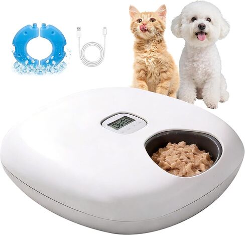 PetPrime 6-Meal Automatic Cat Feeder with Two Ice Packs,Cordless Rechargeable Cat Food Dispenser for Cats and Small Dogs Wet Food Auto Pet Feeder White in Kuwait