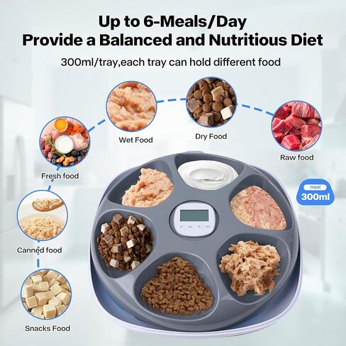PetPrime 6-Meal Automatic Cat Feeder with Two Ice Packs,Cordless Rechargeable Cat Food Dispenser for Cats and Small Dogs Wet Food Auto Pet Feeder White in Kuwait
