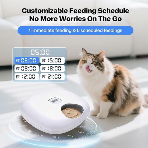 PetPrime 6-Meal Automatic Cat Feeder with Two Ice Packs,Cordless Rechargeable Cat Food Dispenser for Cats and Small Dogs Wet Food Auto Pet Feeder White in Kuwait
