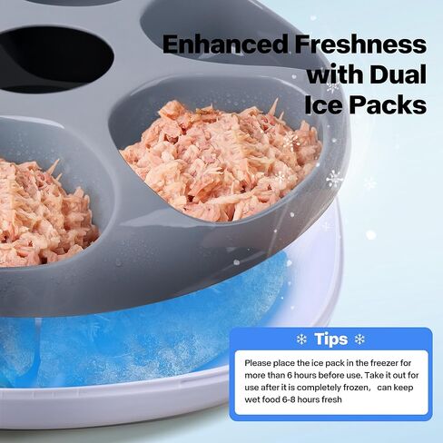 PetPrime 6-Meal Automatic Cat Feeder with Two Ice Packs,Cordless Rechargeable Cat Food Dispenser for Cats and Small Dogs Wet Food Auto Pet Feeder White in Kuwait