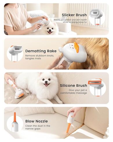 Vacuum Dog Brush for Shedding, 4-in-1 Self-Cleaning Slicker & Undercoat Rake, Deshedding Grooming Tool, Anti-Static, Massage & Combing All In One! (White) in Kuwait