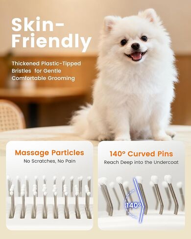 Vacuum Dog Brush for Shedding, 4-in-1 Self-Cleaning Slicker & Undercoat Rake, Deshedding Grooming Tool, Anti-Static, Massage & Combing All In One! (White) in Kuwait