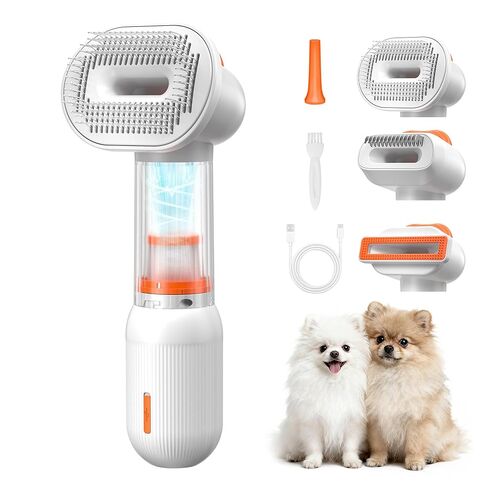 Vacuum Dog Brush for Shedding, 4-in-1 Self-Cleaning Slicker & Undercoat Rake, Deshedding Grooming Tool, Anti-Static, Massage & Combing All In One! (White) in Saudi Arabia