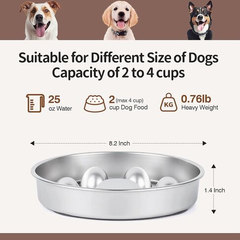 Slow Feeder Dog Bowls Stainless Steel with Non-Slip Silicone Pad Metal Bowl 2 Cups Heavy Duty Large Capacity Slow Feed for Small, Medium, Large Breed Dogs to Slow Down Eating in Kuwait