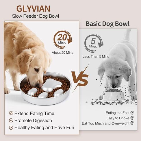 Slow Feeder Dog Bowls Stainless Steel with Non-Slip Silicone Pad Metal Bowl 2 Cups Heavy Duty Large Capacity Slow Feed for Small, Medium, Large Breed Dogs to Slow Down Eating in Kuwait