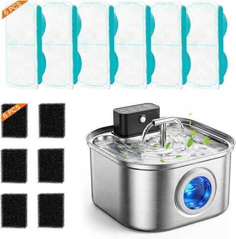 Cordless Cat Water Fountain Stainless Steel, 3.2L/108oz Wireless Pet Water Fountain, Battery Operated Rechargeable Automatic Cat Fountains for Drinking with Motion Sensor (4 Filter) in Kuwait
