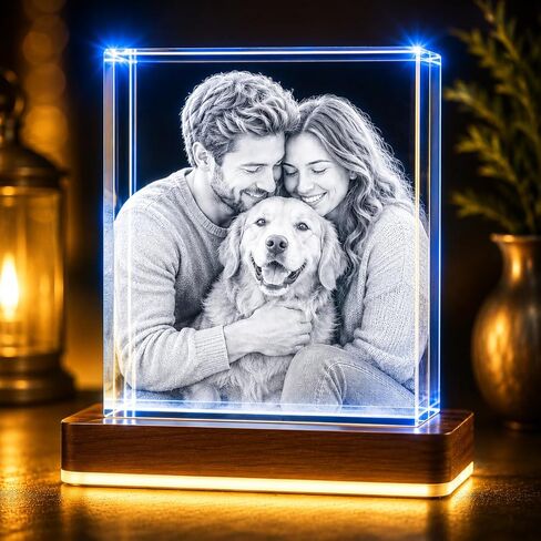 Personalized Pets Memorial Gift, Custom 3D Crystal Pet Photo Keepsake for Loss of Dog, Laser Engraved Sympathy Gift for Pet Lovers with Optional LED Light Base - Medium in Kuwait