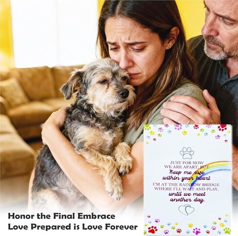 Pet Memorial Gift Set - Rainbow Bridge Sympathy Keepsake for Loss of Dog or Cat, Standing Acrylic Heart, Adjustable Beaded Bracelet, Commemorative Card & Brooch, Condolence Gift for Pet Owners in Kuwait