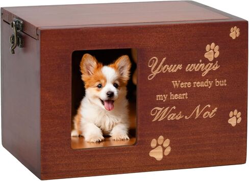 Pet Memorial Urns for Dog or Cat Ashes, Large Wooden Funeral Cremation Urns with Photo Frame, Keepsake Memory Box with Flannel Lining (Brown) in Kuwait