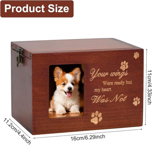 Pet Memorial Urns for Dog or Cat Ashes, Large Wooden Funeral Cremation Urns with Photo Frame, Keepsake Memory Box with Flannel Lining (Brown) in Kuwait