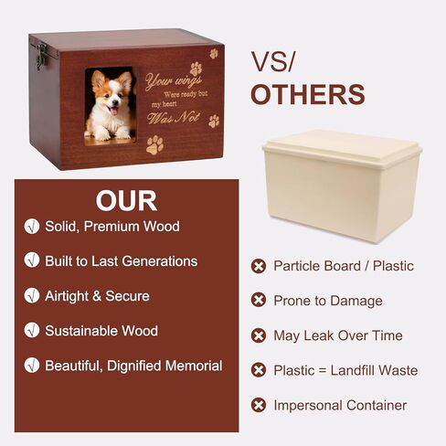 Pet Memorial Urns for Dog or Cat Ashes, Large Wooden Funeral Cremation Urns with Photo Frame, Keepsake Memory Box with Flannel Lining (Brown) in Kuwait