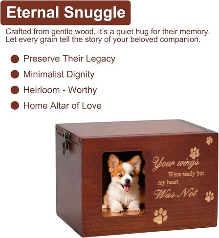 Pet Memorial Urns for Dog or Cat Ashes, Large Wooden Funeral Cremation Urns with Photo Frame, Keepsake Memory Box with Flannel Lining (Brown) in Kuwait