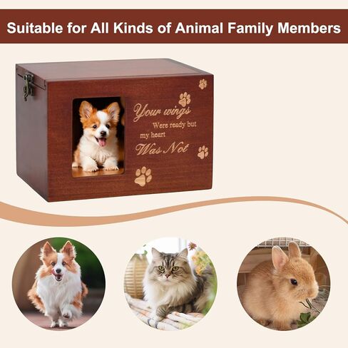 Pet Memorial Urns for Dog or Cat Ashes, Large Wooden Funeral Cremation Urns with Photo Frame, Keepsake Memory Box with Flannel Lining (Brown) in Kuwait