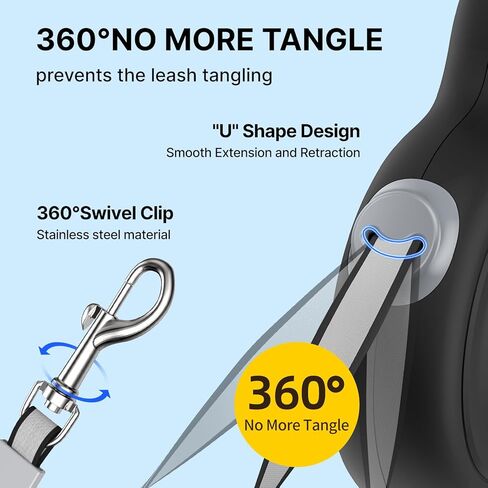 AutoBrake Retractable Dog Leash for Medium and Large Dogs, 360° Tangle-Free Dog Leash and 16Ft Strong Nylon Tape, Ergonomically Comfortable and Lightweight Grip Handle (Black) in Kuwait