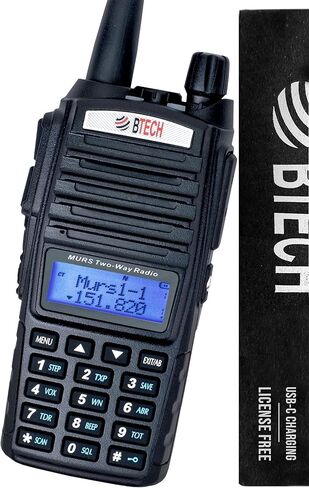 BTECH MURS-V2 200 قناة قابلة للتخصيص بالكامل راديو MURS ثنائي الاتجاه. شحن USB-C، مقاوم للطقس IP54، مسح ثنائي النطاق (VHF/UHF)، راديو FM، وجهاز استقبال بث الطقس NOAA in Kuwait