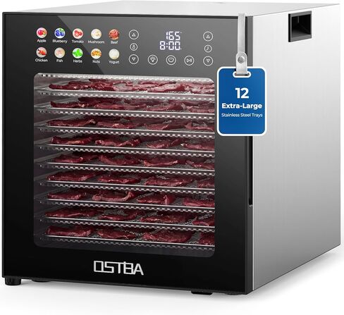 مجفف طعام ثنائي المنطقة من OSTBA، 20 صينية من الفولاذ المقاوم للصدأ، مجفف طعام بطبقة مزدوجة 1300 وات، درجة حرارة قابلة للتعديل 180 درجة فهرنهايت، مؤقت رقمي 48 ساعة، 10 إعدادات مسبقة للوجبات المقدد واللحوم والفواكه والأعشاب والاستخدام المنزلي والتجاري in Kuwait