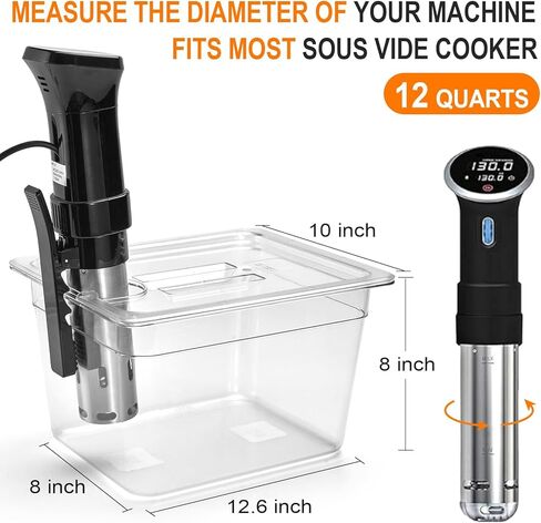 حاوية Sous Vide مع غطاء سعة 11 لترًا/12 كوارتًا لجميع أجهزة الطبخ الغمر تقريبًا، مجموعة ملحقات من البولي كربونات الشفافة والشفافة (12 كوات مع غطاء) in Kuwait
