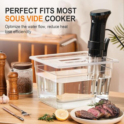 حاوية Sous Vide مع غطاء سعة 11 لترًا/12 كوارتًا لجميع أجهزة الطبخ الغمر تقريبًا، مجموعة ملحقات من البولي كربونات الشفافة والشفافة (12 كوات مع غطاء) in Kuwait
