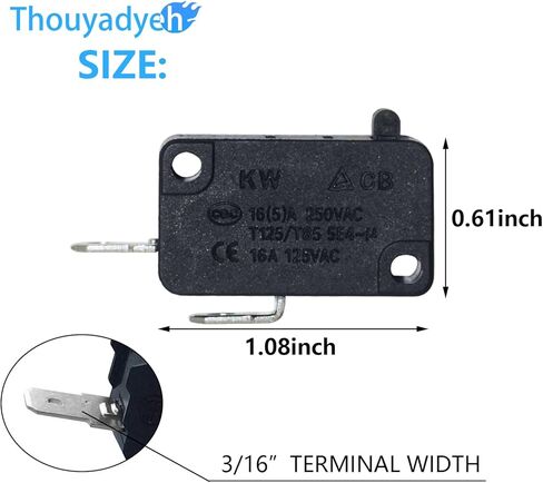 2 حزمة من المفاتيح الدقيقة KW7-0، تناسب مقلاة الهواء XL، Power XL، Vortex، مفاتيح دقيقة لفرن الميكروويف والطهي التعريفي - مفتوحة عادة، 16A 125V-250V 2Pins 1NO 1NC in Kuwait