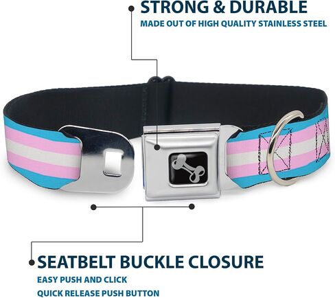 Buckle-Down Dog Collar Seatbelt Buckle Flag Transgender Baby Blue Baby Pink White 11 to 17 Inches 1.0 Inch Wide in Kuwait