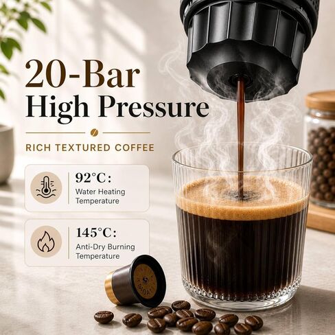 Portable Espresso Machine for Travel, Travel Coffee Maker Self Heating with USB-C, 20 Bar Coffee Machine 3in1 Compatible with Ground Coffee, Nespresso Capsule & DG Pods for Camping - Black in Kuwait
