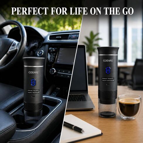 Portable Espresso Machine for Travel, Travel Coffee Maker Self Heating with USB-C, 20 Bar Coffee Machine 3in1 Compatible with Ground Coffee, Nespresso Capsule & DG Pods for Camping - Black in Kuwait