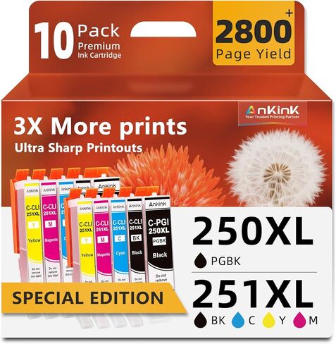 Ankink Compatible 250 251 XL Printer Ink Cartridge Replacement for Canon PGI-250 CLI-251 XL 250XL 251XL Use for Pixma MX922 MX920 IX6820 IP8720 MG5520 MG7520(PGBK,Black,Cyan,Magenta,Yellow) 10 Pack in Saudi Arabia