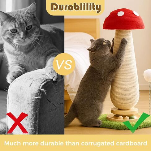 Mushroom Cat Scratcher Tower, Interactive Ball Track Spring Ball Cat Scratching Post, Sisal Kitty Activity Center for Indoor Cats & Kittens, Sturdy Wide Base 25.2 Inch - Red in Kuwait