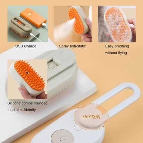 4 in 1 Cat Steam Brush 2025 New Cat and Dog Anti-Static steam Brush for Massaging,cleaning,Shedding,Grooming,Rechargeable Pet Grooming Brushes (brush white1) in Kuwait