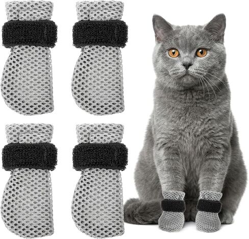4 Pcs Cat Booties Anti Scratch Mittens Gloves Mesh Cat Claw Covers Kitten Protectors Foot Booties Breathable Adjustable Kitten Shoes to Prevent Scratching for Nail Trimming Pet Bathing in Kuwait