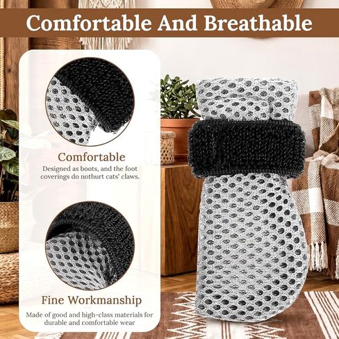 4 Pcs Cat Booties Anti Scratch Mittens Gloves Mesh Cat Claw Covers Kitten Protectors Foot Booties Breathable Adjustable Kitten Shoes to Prevent Scratching for Nail Trimming Pet Bathing in Kuwait