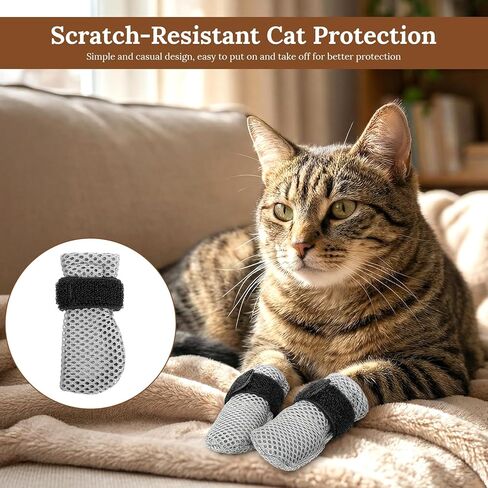 4 Pcs Cat Booties Anti Scratch Mittens Gloves Mesh Cat Claw Covers Kitten Protectors Foot Booties Breathable Adjustable Kitten Shoes to Prevent Scratching for Nail Trimming Pet Bathing in Kuwait