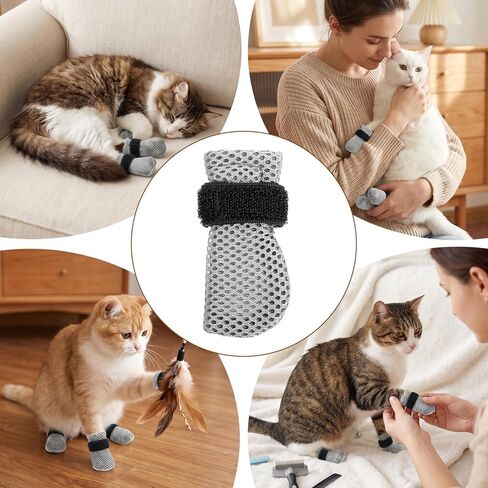 4 Pcs Cat Booties Anti Scratch Mittens Gloves Mesh Cat Claw Covers Kitten Protectors Foot Booties Breathable Adjustable Kitten Shoes to Prevent Scratching for Nail Trimming Pet Bathing in Kuwait