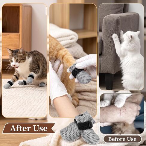 4 Pcs Cat Booties Anti Scratch Mittens Gloves Mesh Cat Claw Covers Kitten Protectors Foot Booties Breathable Adjustable Kitten Shoes to Prevent Scratching for Nail Trimming Pet Bathing in Kuwait