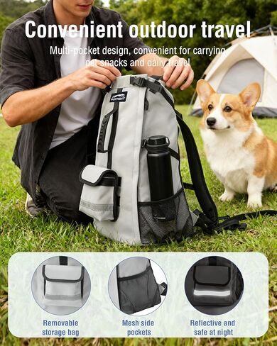 Dog Backpack for Small & Medium Dogs – 4-Layer Safety Pet Carrier with Thick Shoulder Straps, Detachable Waist Bag, Breathable Mesh & Storage Pockets for Travel & Hiking in Kuwait